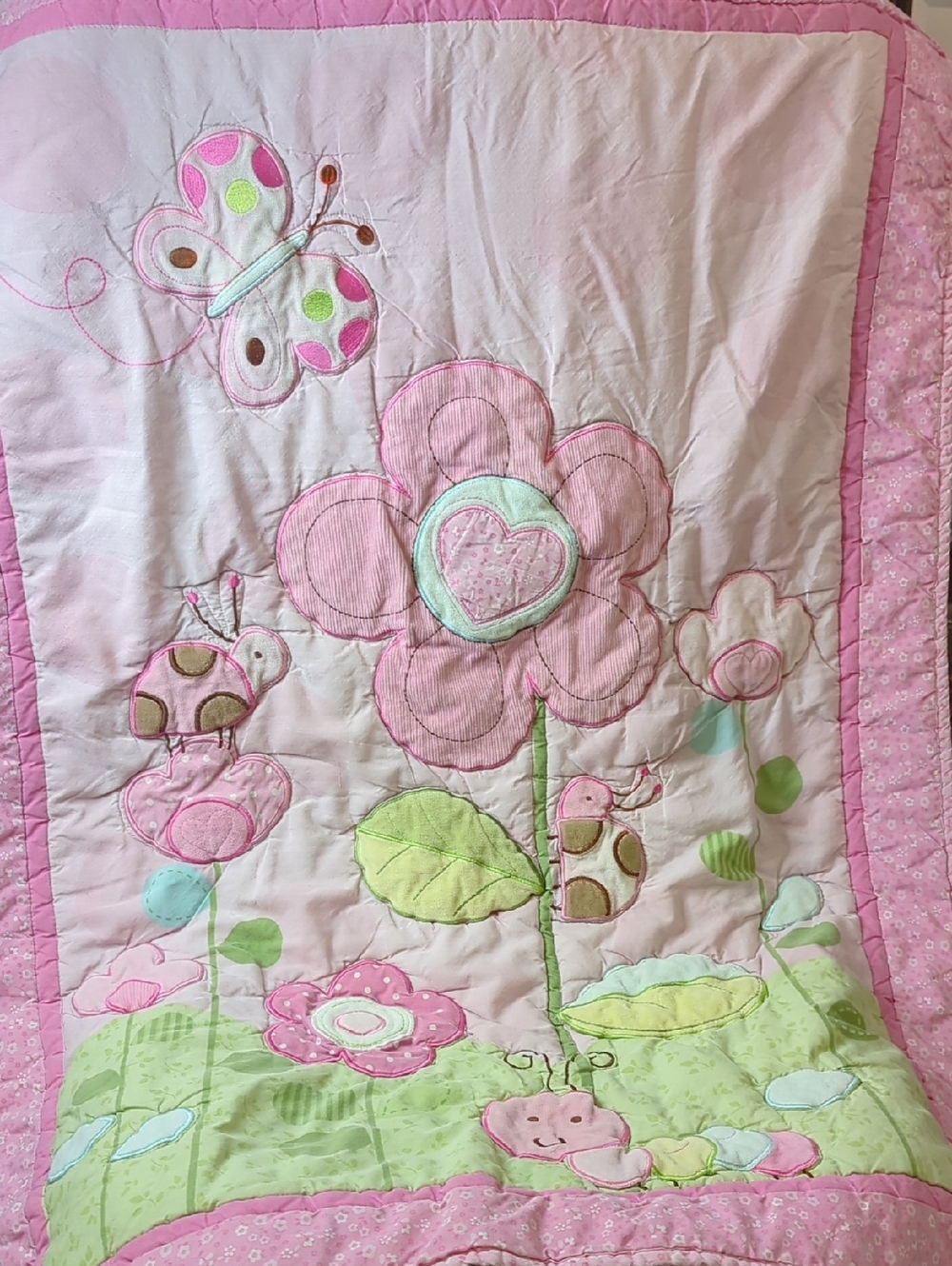 Child Of Mine Carters Baby Comforter Quilted Pink Butterfly Ladybug Flower